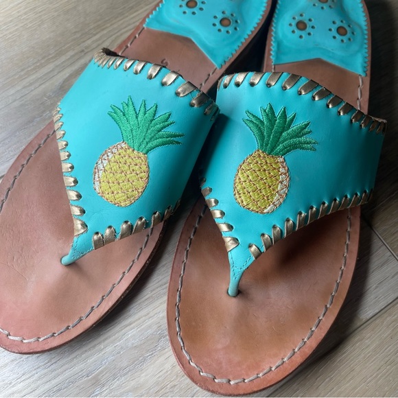 Jack Rogers Pineapple Embroidered Teal Thong Sandals - Picture 2 of 7